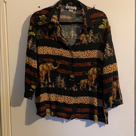 XL Vintage Safari Print Button Up Shirt - Picture 3 of 4